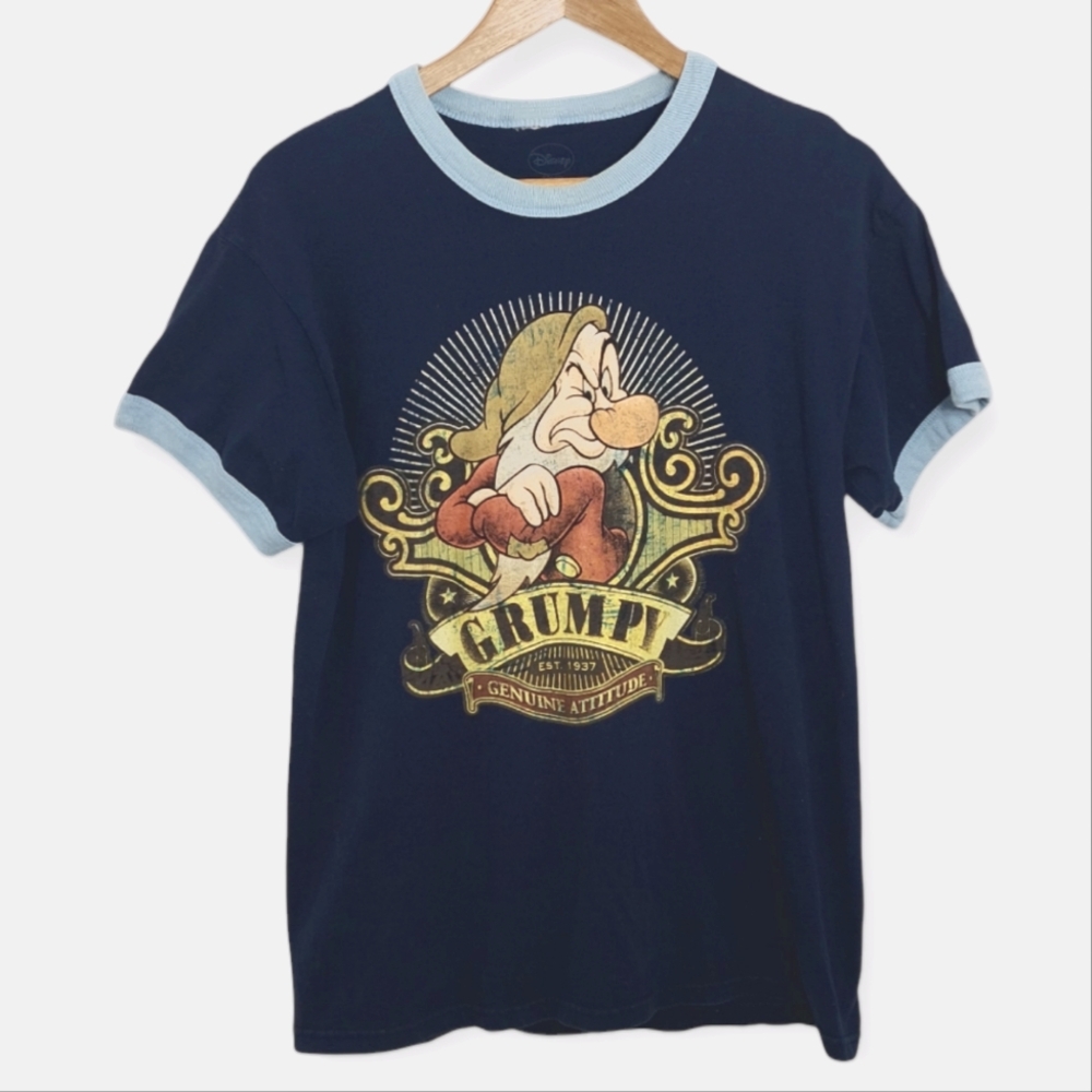 Disney Men's Size Medium Shirt Top Grumpy Blue Genuine Attitude FLAWED Stained